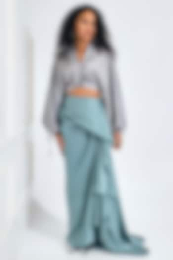 Seafoam Green Satin Silk Draped Skirt Set by NA-KA at Pernia's Pop Up Shop