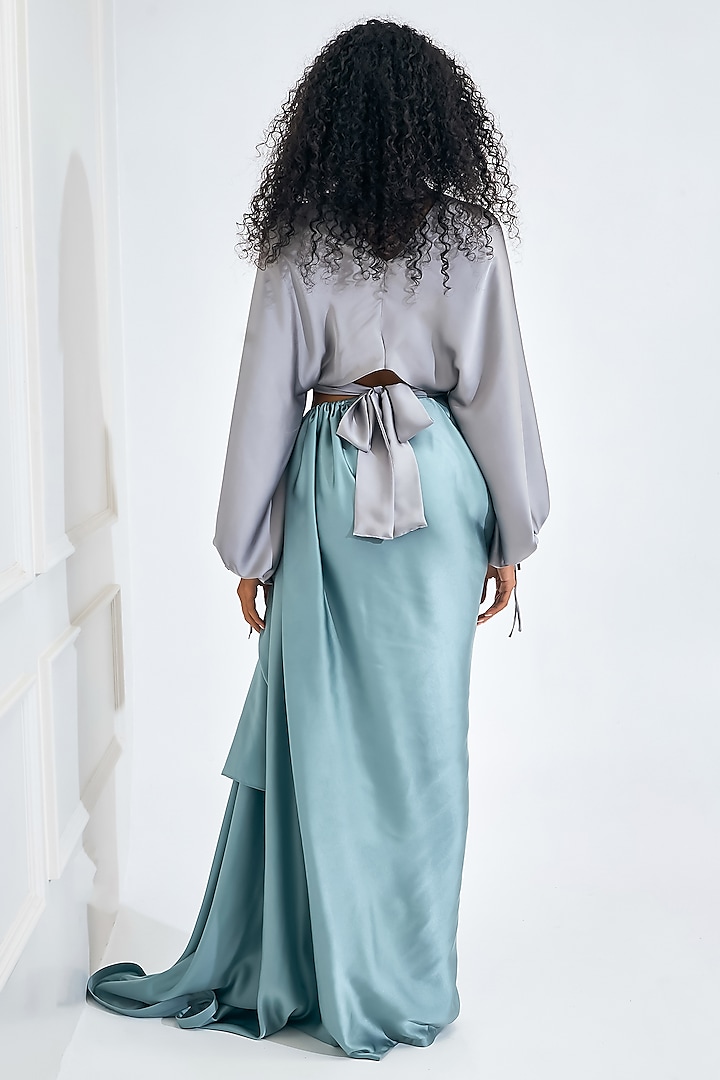 Seafoam Green Satin Silk Draped Skirt Set by NA-KA at Pernia's Pop Up Shop