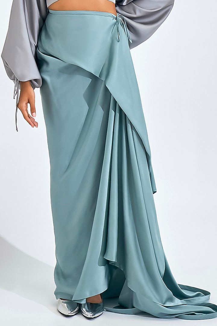 Seafoam Green Satin Silk Draped Skirt Set by NA-KA at Pernia's Pop Up Shop