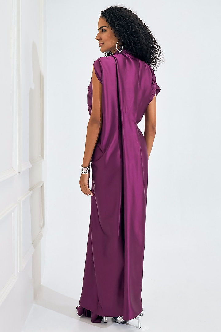 Wine Satin Pleated Draped Gown by NA-KA at Pernia's Pop Up Shop