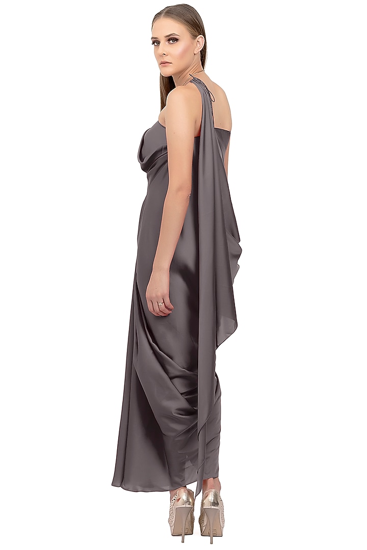 Steel Grey Off-Shoulder Summer Dress With Scarf by NA-KA at Pernia's Pop Up Shop