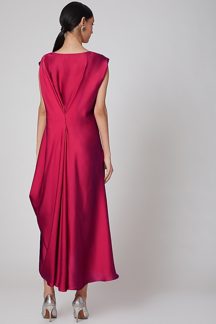 Deep Red Satin Silk Pleated Cowl Summer Dress by NA-KA at Pernia's Pop Up Shop