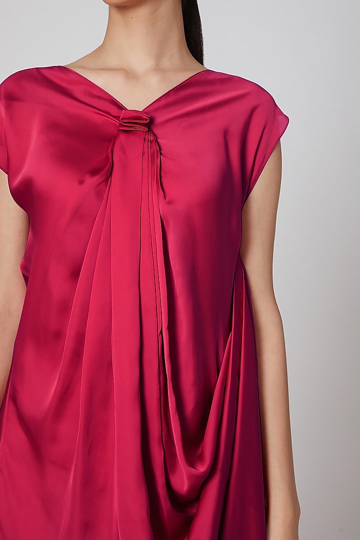 Deep Red Satin Silk Pleated Cowl Summer Dress by NA-KA at Pernia's Pop Up Shop