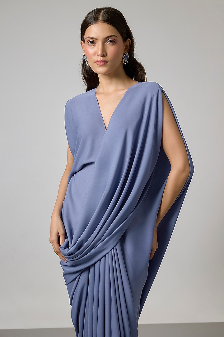 Powder Blue Double Georgette Gown by NA-KA at Pernia's Pop Up Shop