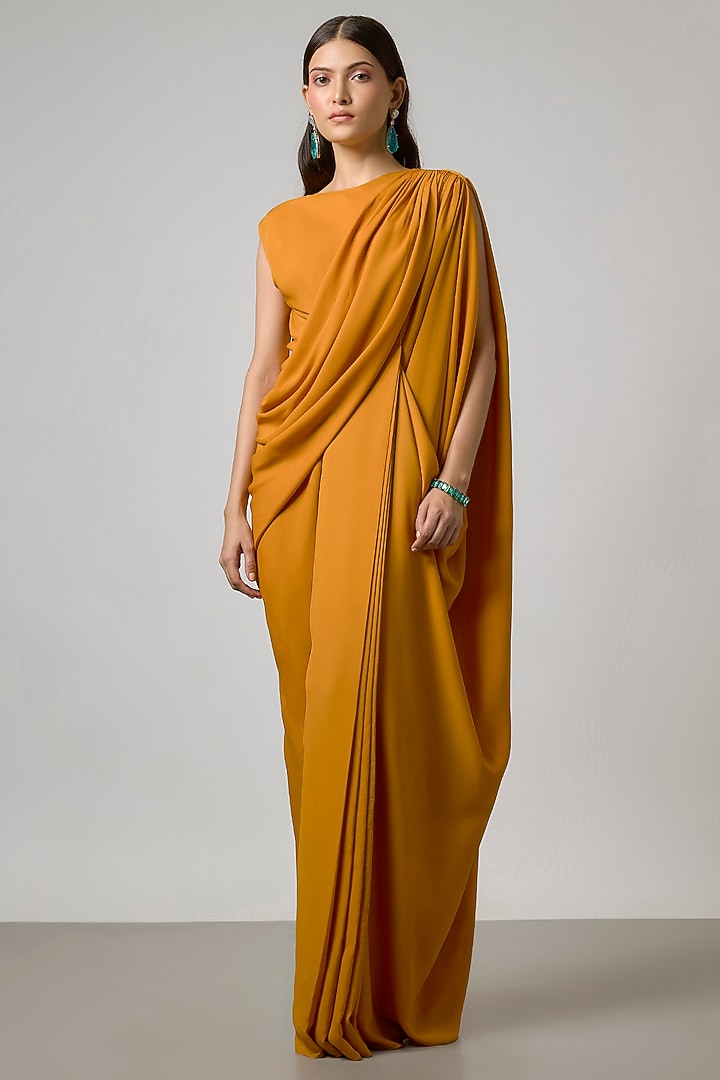 Mustard Double Georgette Gown by NA-KA at Pernia's Pop Up Shop