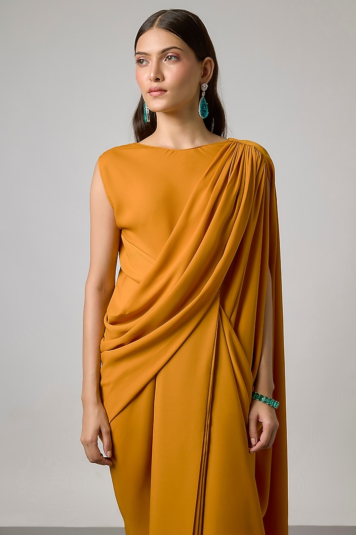 Mustard Double Georgette Gown by NA-KA at Pernia's Pop Up Shop