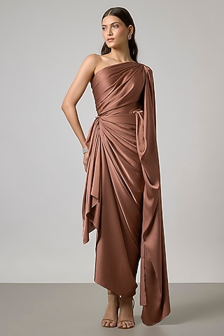 Brown Satin Gown by NA-KA
