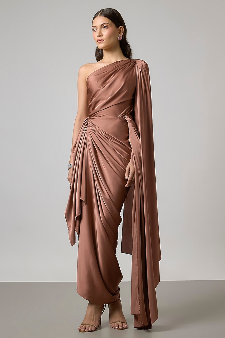 Brown Satin Gown by NA-KA at Pernia's Pop Up Shop