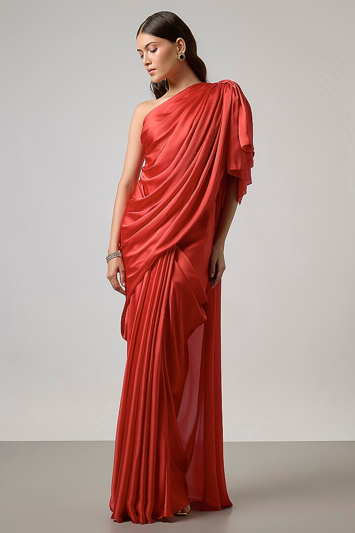 Orange Satin Draped Skirt Set by NA-KA at Pernia's Pop Up Shop