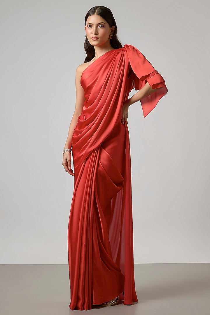 Orange Satin Draped Skirt Set by NA-KA at Pernia's Pop Up Shop