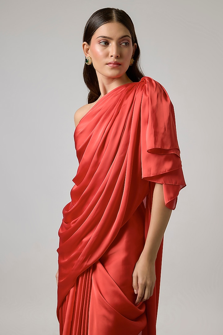 Orange Satin Draped Skirt Set by NA-KA at Pernia's Pop Up Shop