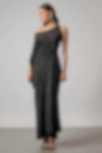 Black Self Pleated Stretch Gown by NA-KA at Pernia's Pop Up Shop