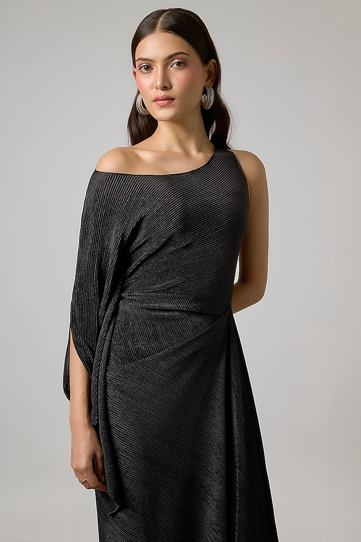 Black Self Pleated Stretch Gown by NA-KA at Pernia's Pop Up Shop
