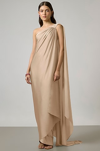 Champagne Gold Satin Gown by NA-KA