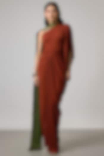 Olive Green Moss Crepe & Satin Gown by NA-KA at Pernia's Pop Up Shop