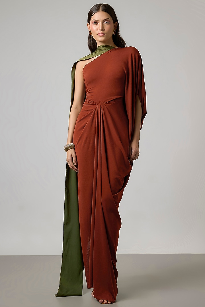 Olive Green Moss Crepe & Satin Gown by NA-KA at Pernia's Pop Up Shop