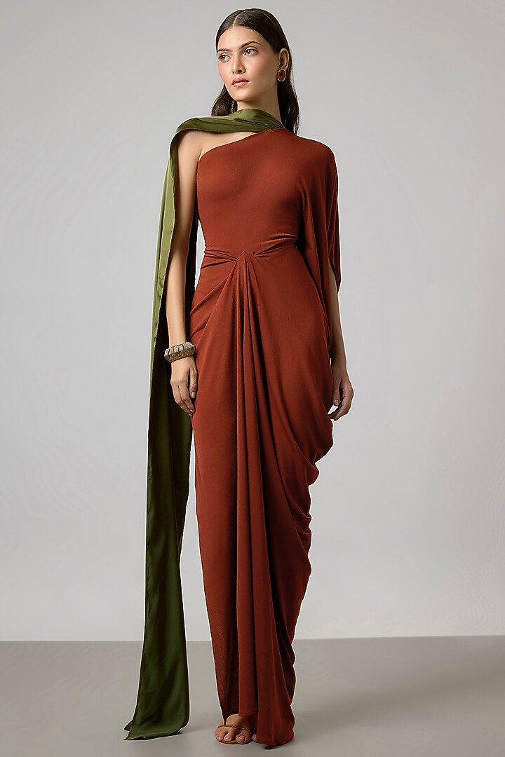 Rust Moss Crepe & Satin Gown by NA-KA at Pernia's Pop Up Shop