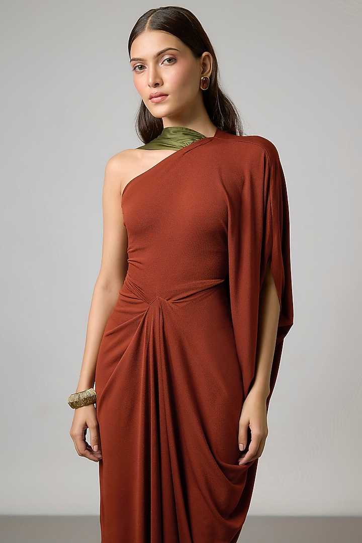 Rust Moss Crepe & Satin Gown by NA-KA at Pernia's Pop Up Shop