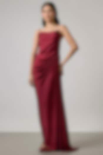 Maroon Satin Gown by NA-KA at Pernia's Pop Up Shop