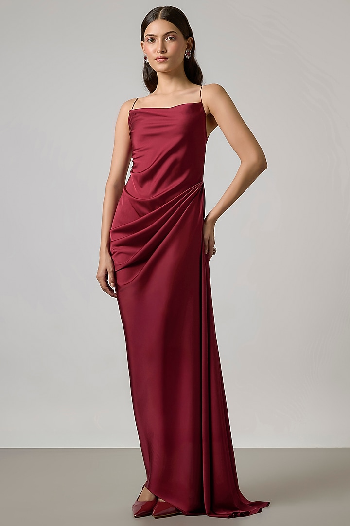 Maroon Satin Gown by NA-KA at Pernia's Pop Up Shop