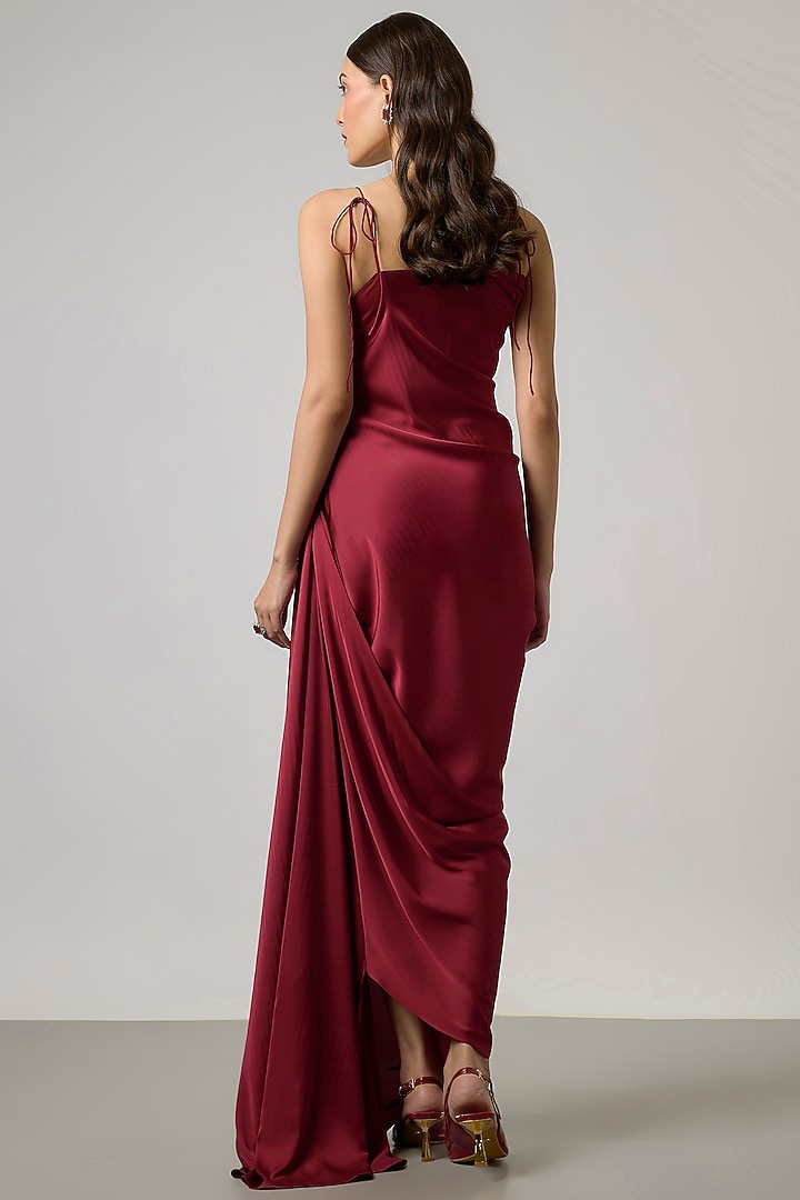 Maroon Satin Gown by NA-KA at Pernia's Pop Up Shop