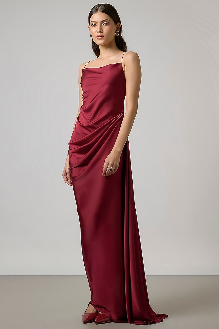 Maroon Satin Gown by NA-KA at Pernia's Pop Up Shop