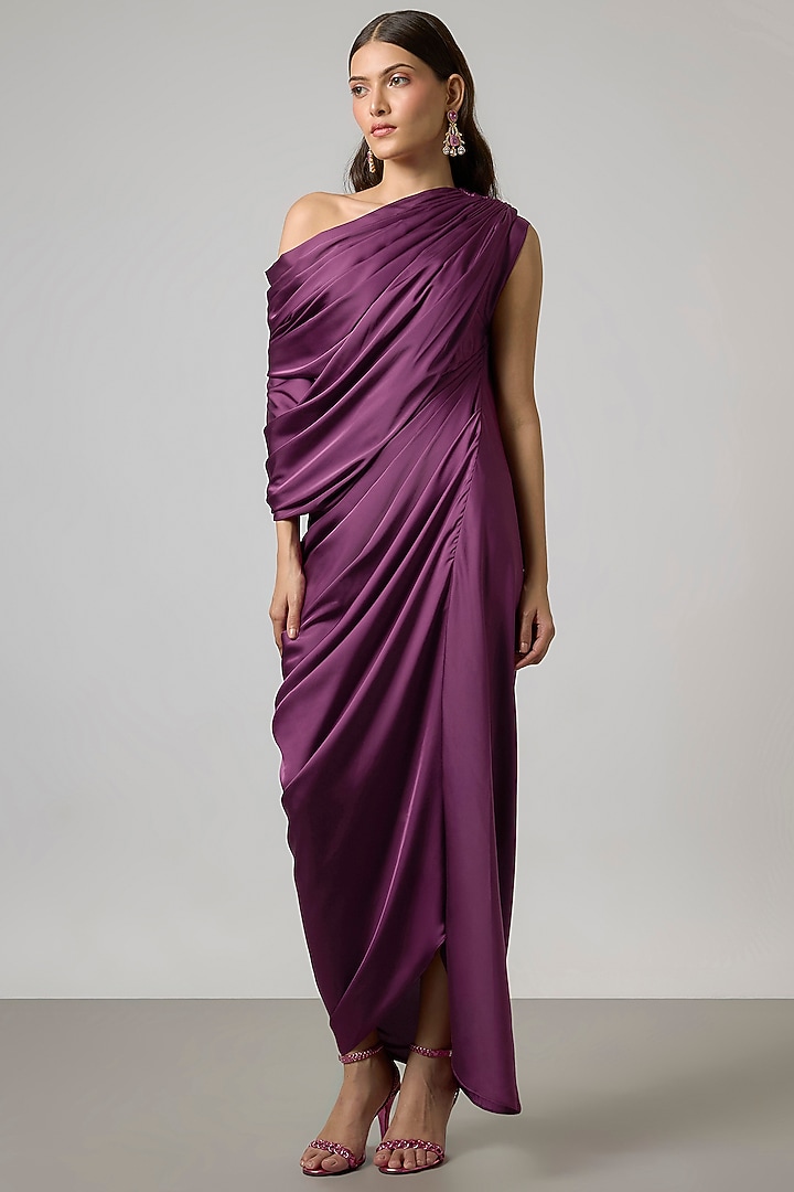 Wine Satin Gown by NA-KA at Pernia's Pop Up Shop