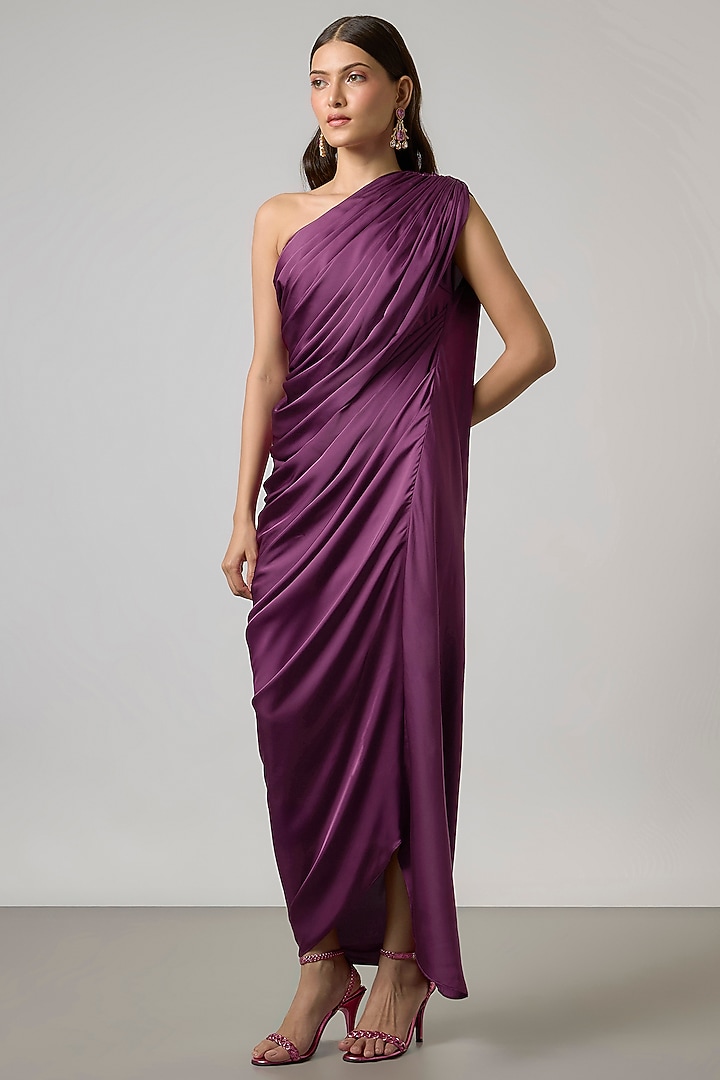 Wine Satin Gown by NA-KA at Pernia's Pop Up Shop