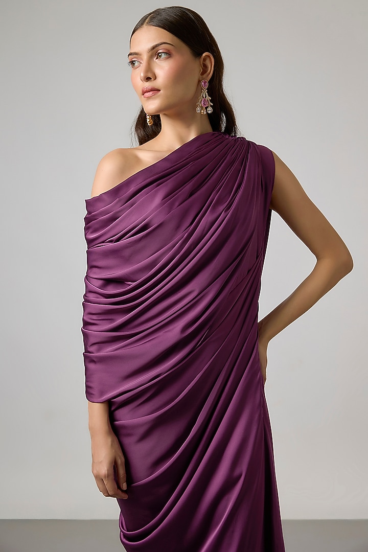 Wine Satin Gown by NA-KA at Pernia's Pop Up Shop