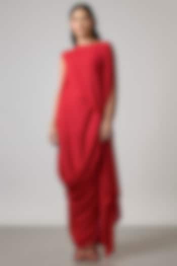 Red Double Georgette Gown by NA-KA at Pernia's Pop Up Shop