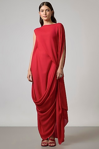 Red Double Georgette Gown by NA-KA