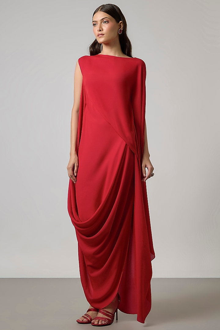 Red Double Georgette Gown by NA-KA at Pernia's Pop Up Shop