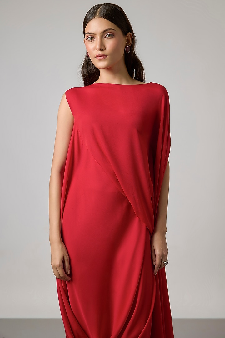 Red Double Georgette Gown by NA-KA at Pernia's Pop Up Shop