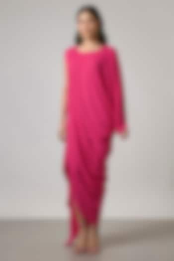 Fuschia Pink Double Georgette Gown by NA-KA at Pernia's Pop Up Shop