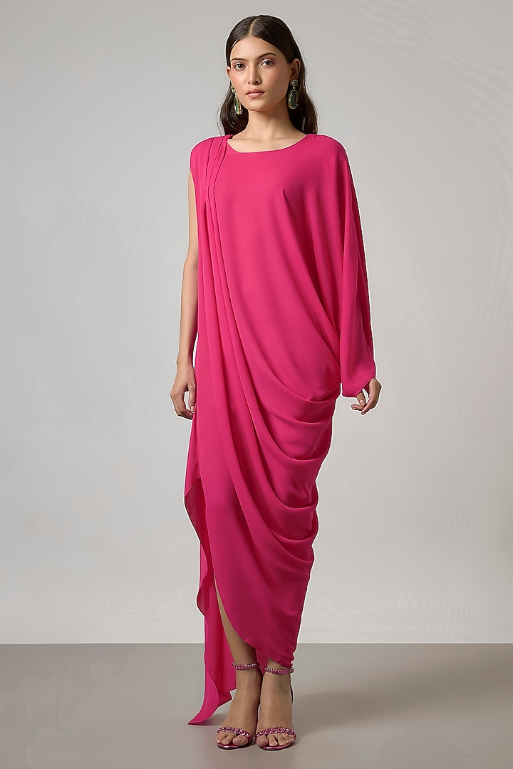 Fuschia Pink Double Georgette Gown by NA-KA at Pernia's Pop Up Shop