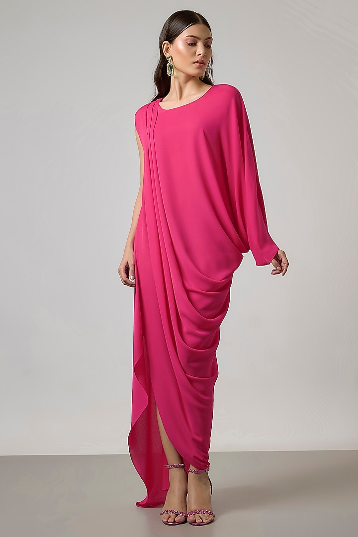 Fuschia Pink Double Georgette Gown by NA-KA at Pernia's Pop Up Shop