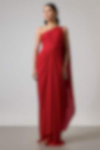 Red Double Georgette Gown by NA-KA at Pernia's Pop Up Shop
