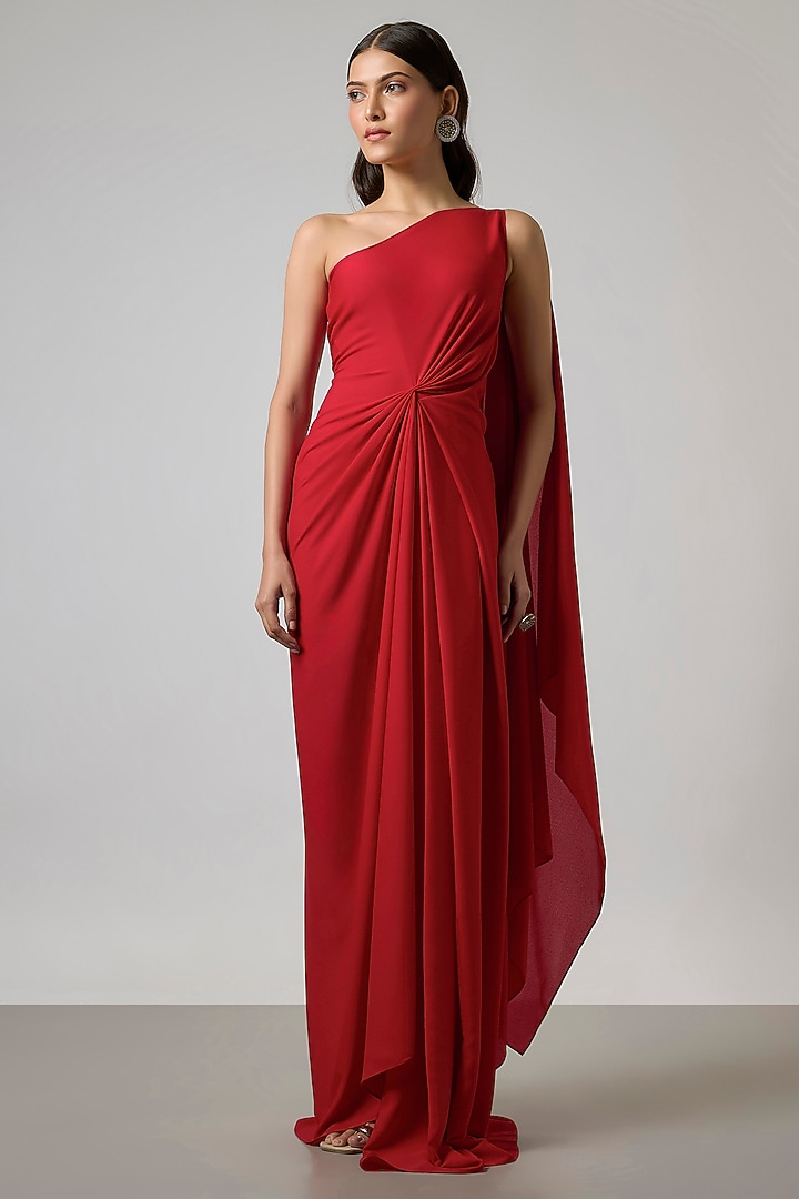 Red Double Georgette Gown by NA-KA at Pernia's Pop Up Shop