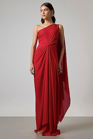 Red Double Georgette Gown by NA-KA
