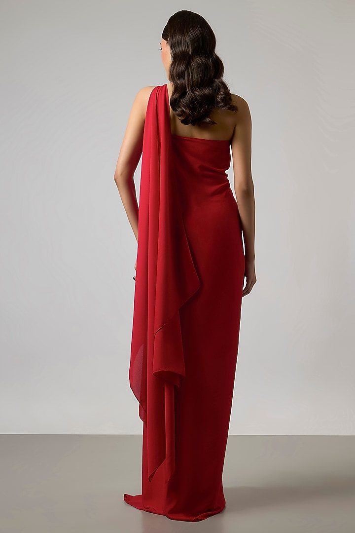 Red Double Georgette Gown by NA-KA at Pernia's Pop Up Shop