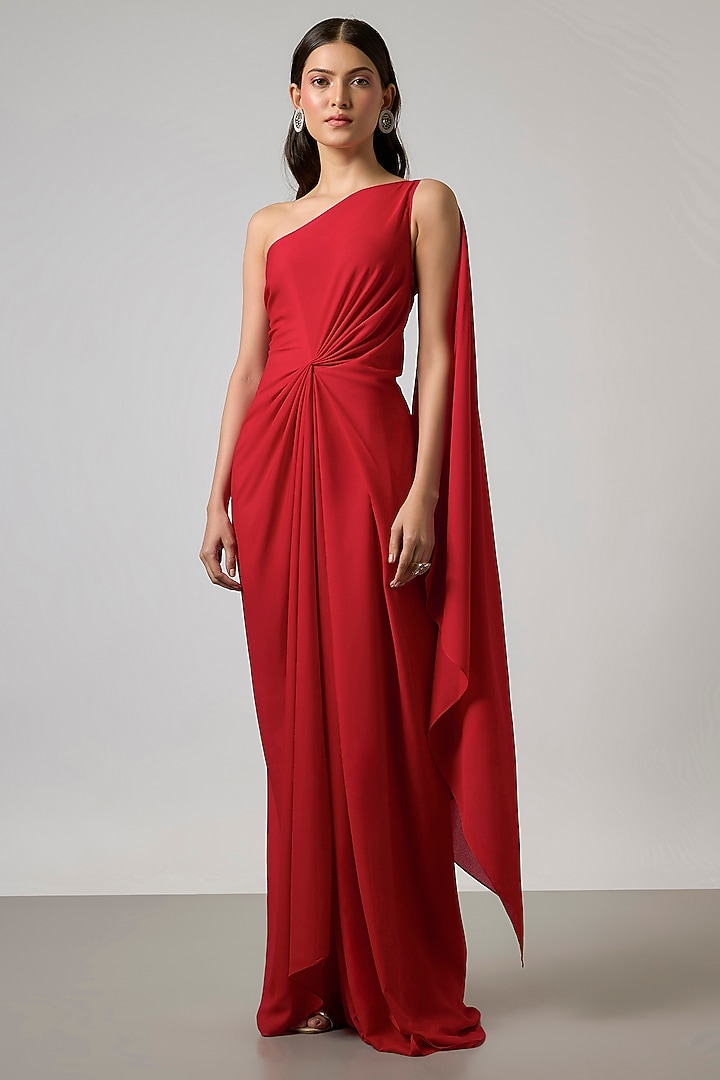 Red Double Georgette Gown by NA-KA at Pernia's Pop Up Shop
