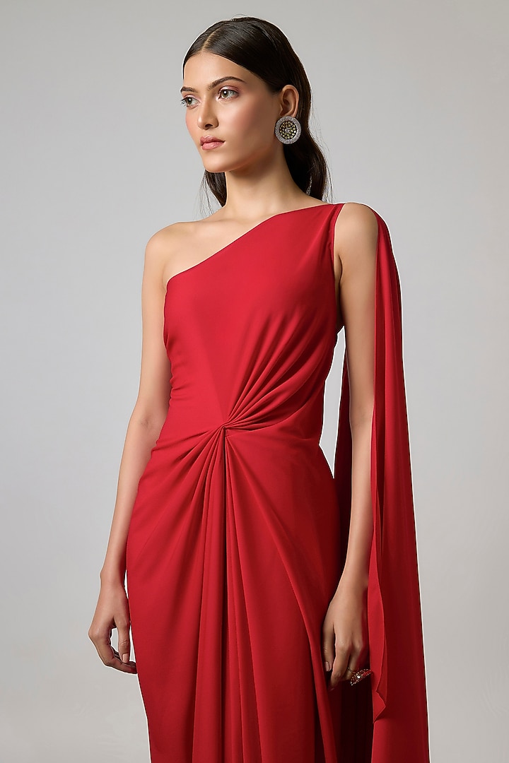 Red Double Georgette Gown by NA-KA at Pernia's Pop Up Shop