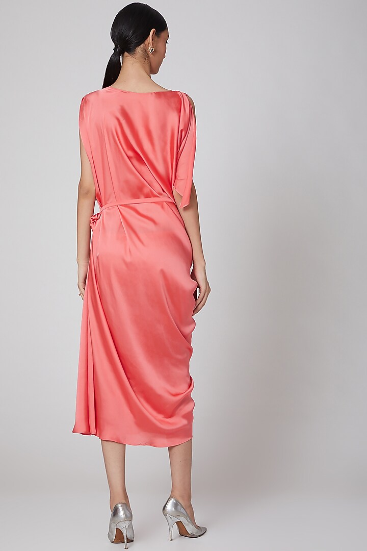 Peach Silk Satin Draped Summer Dress by Na-Ka at Pernia's Pop Up Shop