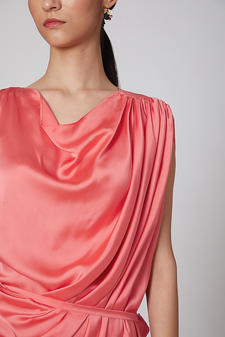 Peach Silk Satin Draped Summer Dress by Na-Ka at Pernia's Pop Up Shop