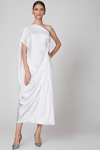 White Draped & Pleated Dress by Na-Ka