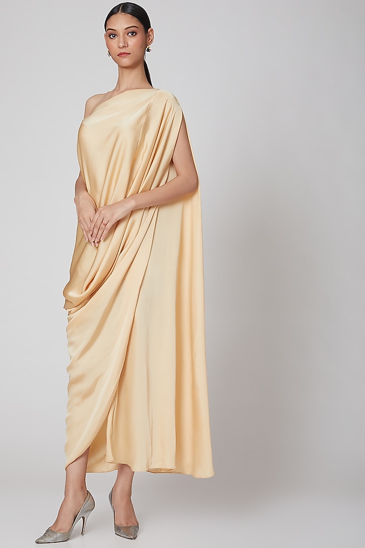 Yellow Draped Summer Dress With Scarf by Na-Ka at Pernia's Pop Up Shop