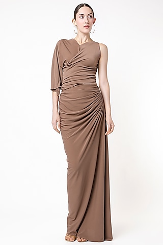Nude Moss Crepe Draped Skirt Set by NA-KA