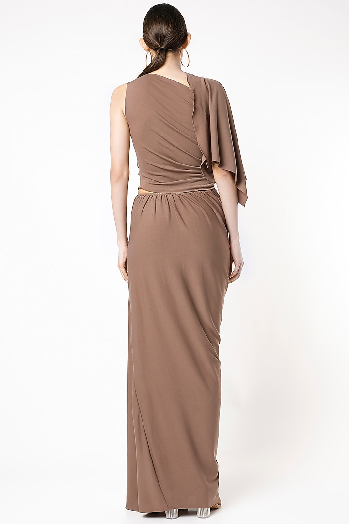 Nude Moss Crepe Draped Skirt Set by NA-KA at Pernia's Pop Up Shop