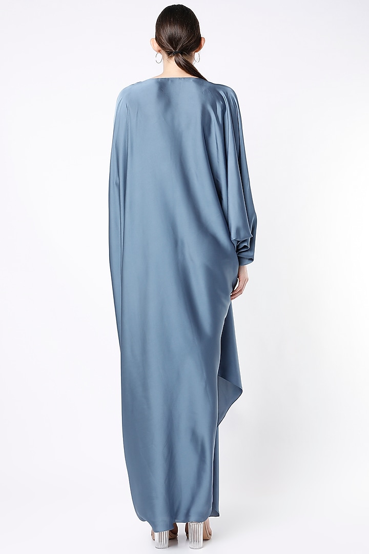 Bluish Grey Satin Silk Draped Kaftan Gown by NA-KA at Pernia's Pop Up Shop