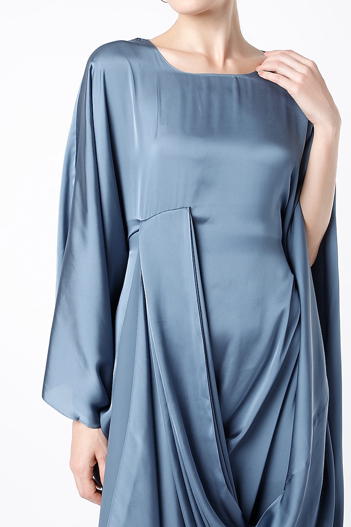 Bluish Grey Satin Silk Draped Kaftan Gown by NA-KA at Pernia's Pop Up Shop